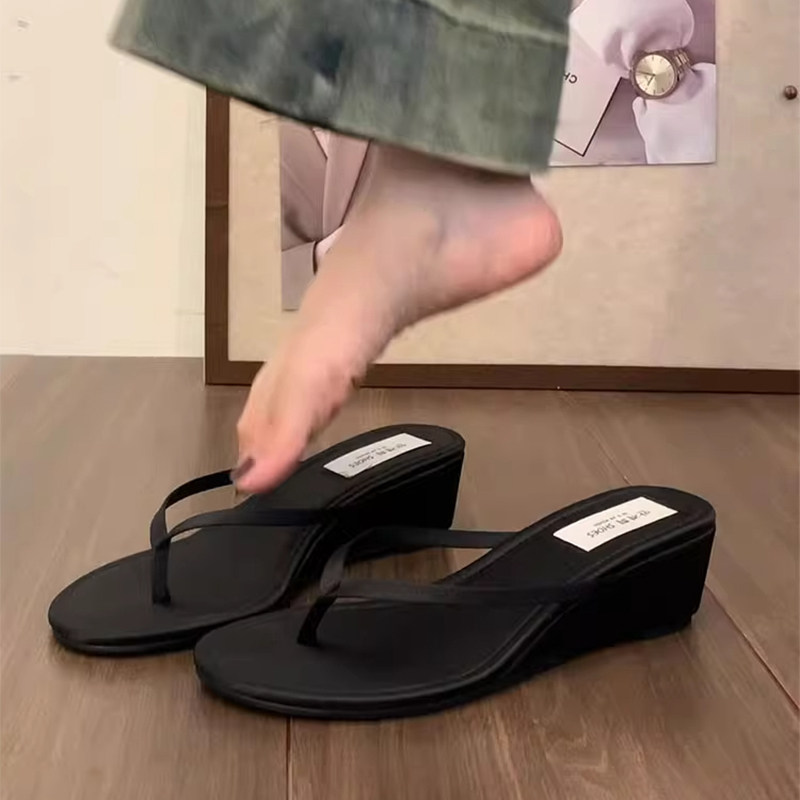 高级感黑色夹趾人字拖鞋女2025夏季新款法式休闲百搭坡跟厚底凉拖,女鞋,人字拖,淘宝优惠券,粉丝福利购,淘宝优惠卷