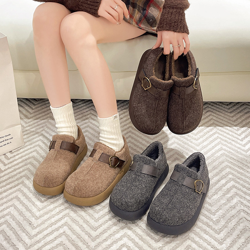 复古毛毡加绒勃肯鞋女2025秋冬新款加绒一脚蹬保暖棉鞋毛呢乐福鞋,女鞋,棉鞋,淘宝优惠券,粉丝福利购,淘宝优惠卷