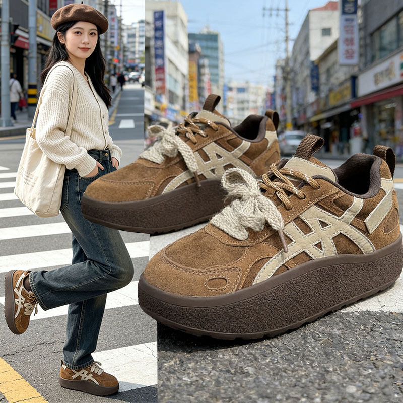 德训鞋双鞋带复古厚底板鞋女2025春秋丑萌轻便运动鞋女潮酷摇摇鞋,女鞋,德训鞋,淘宝优惠券,粉丝福利购,淘宝优惠卷