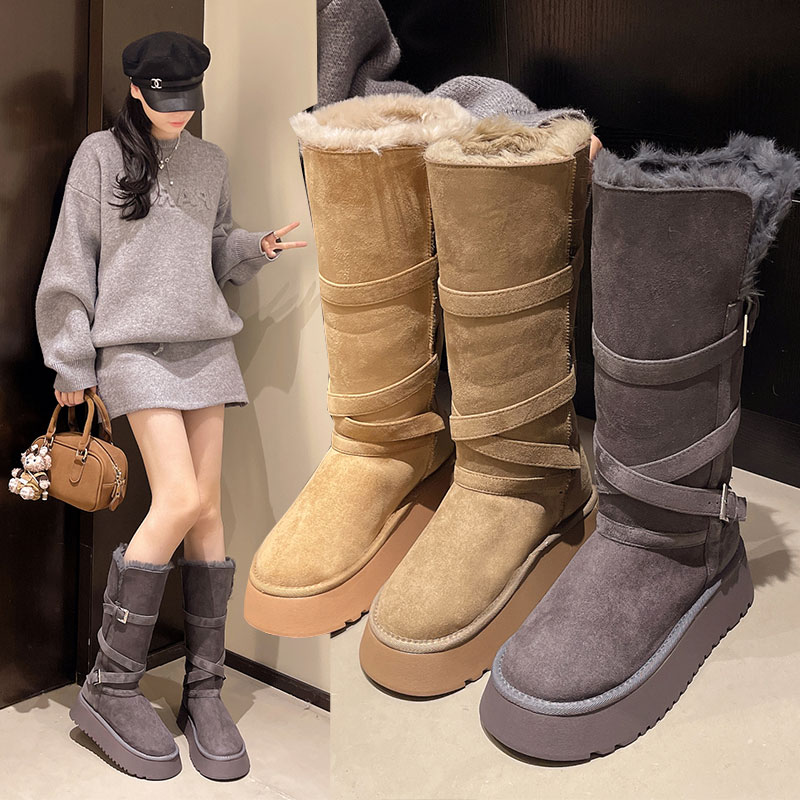 厚底中筒加绒东北棉鞋保暖高筒靴