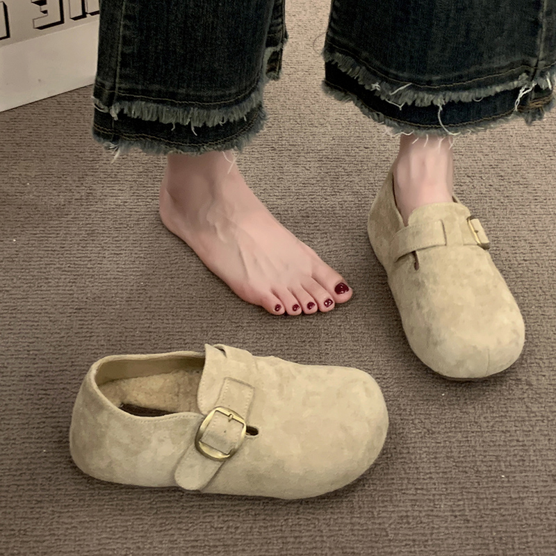 平底博肯单鞋一脚蹬懒人豆豆鞋