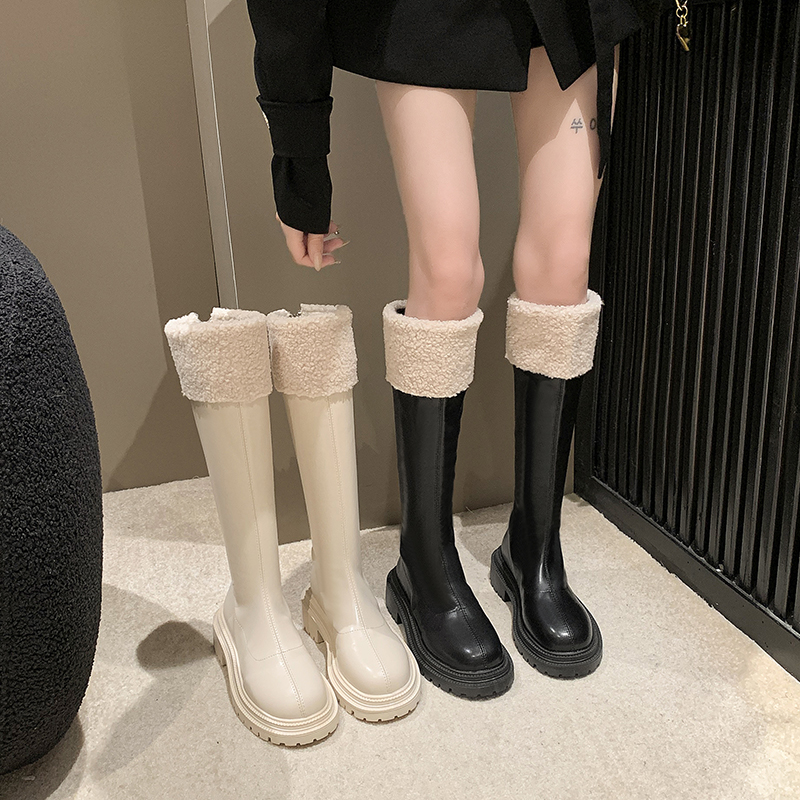 加绒毛毛冬鞋女厚底不过膝长靴子