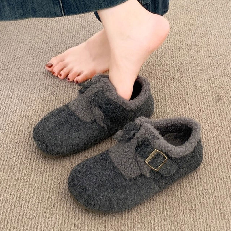 加绒毛呢勃肯鞋女2025秋冬新款保暖一脚蹬金属扣复古休闲乐福棉鞋,女鞋,棉鞋,淘宝优惠券,粉丝福利购,淘宝优惠卷