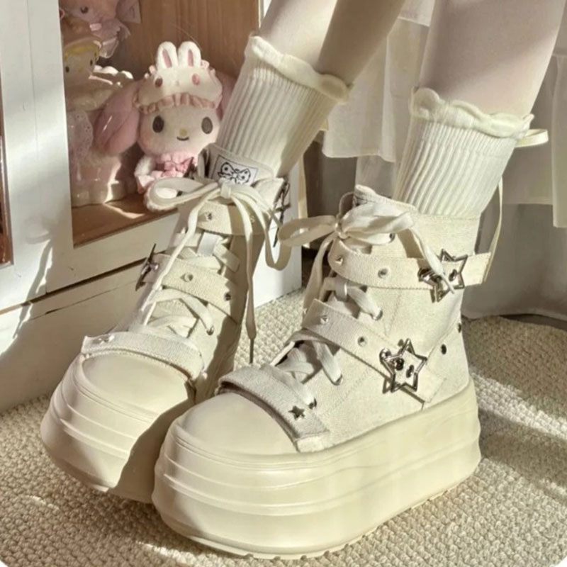 小众增高星星厚底松糕高帮鞋子