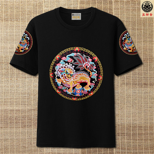 五柳舍中国风醒狮山海经潮短袖