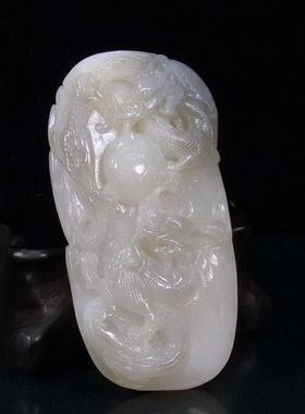 钱塘邮社   和田玉白玉   双龙戏珠把件