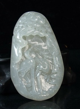 钱塘邮社    和田玉青白玉 松鹤延年 把件