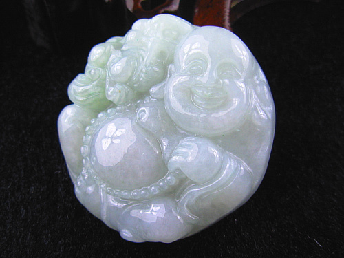 钱塘邮社   翡翠A货 冰糯种 笑佛 吊坠 送证