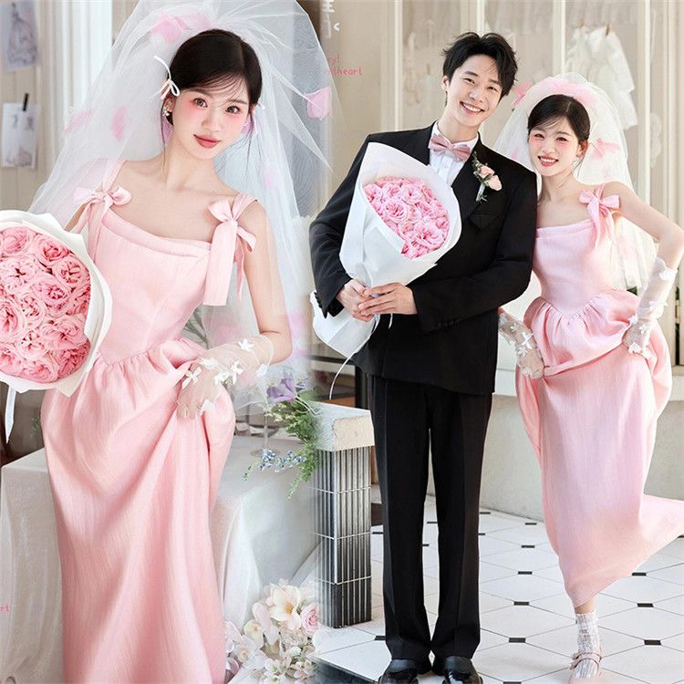 s back shadow晨袍女新娘订婚晨拍礼服成人礼宴会晚礼服领证裙子