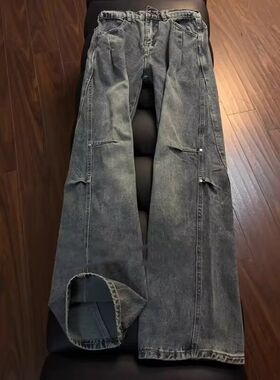 A336-A132-特P45 个性字母牛仔裤嘻哈ins潮高街潮流痞帅长裤