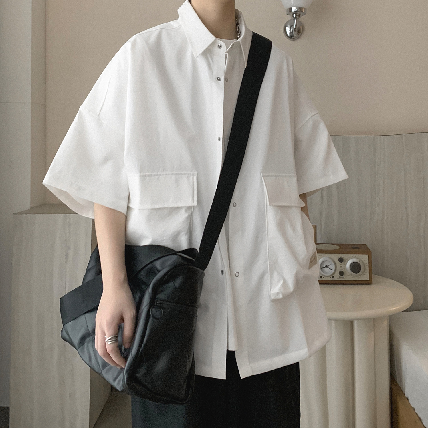 夏季新款大口袋短袖衬衫A336-DX80-P55-限价78（100聚酯纤维）,男装衬衫,电商A336