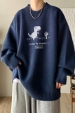 慵懒风毛衣男生秋季少年感字母印花设计圆领上衣复古小众简约外套，男装针织衫/毛衣，电商A336