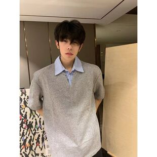 假两件衬衫 特P30 CD33 潮牌高级感 T恤男款 夏季 领短袖 A336