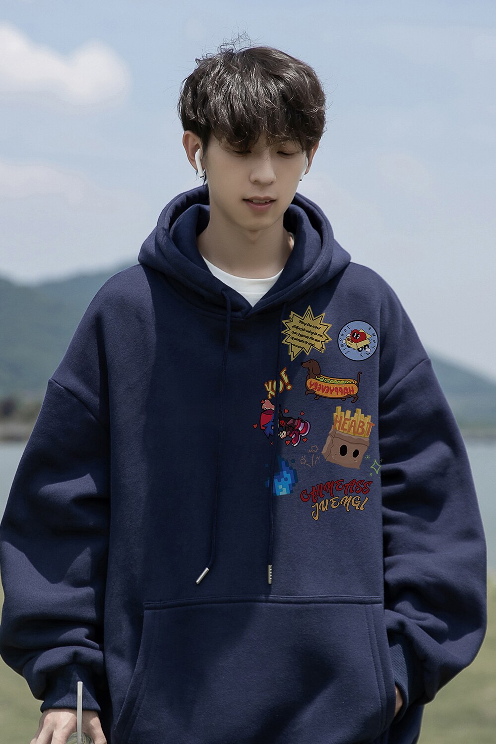 个性涂鸦连帽卫衣男春秋季日系cityboy户外学生帅气潮流重磅外套,男装卫衣,电商A336