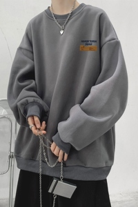 wassup happy圆领卫衣男春秋季潮牌慵懒风休闲外套青少年宽松上衣图片