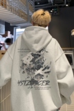 后背印花连帽卫衣男款春秋季运动宽松学生帅气潮流百搭叠穿上衣服，男装卫衣，电商A336