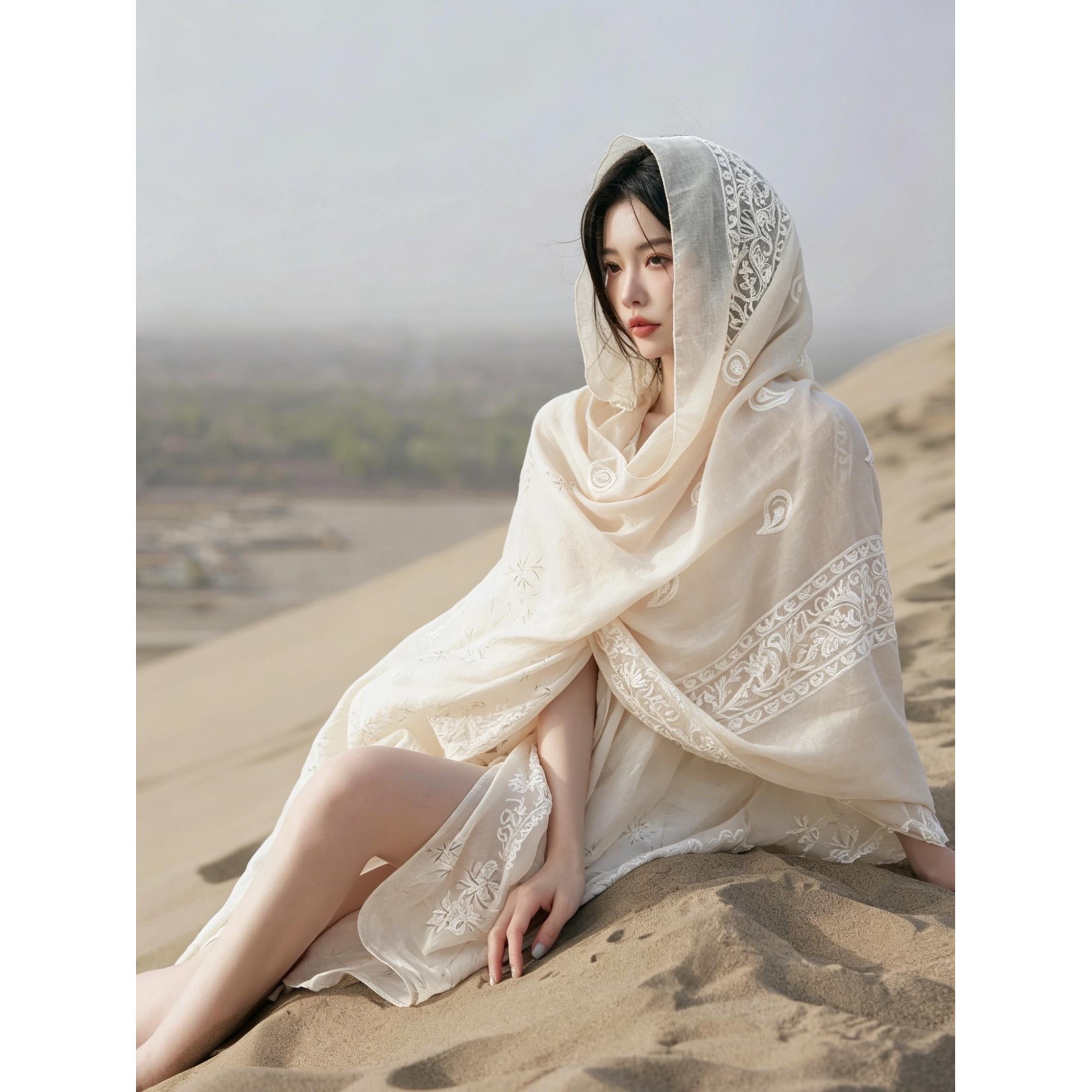 大西北防晒披肩女外搭时尚民族风新疆西藏沙漠夏季薄款纱巾大丝巾