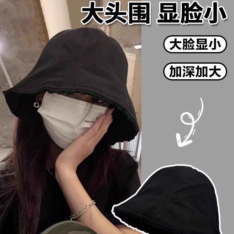 大头围女士渔夫帽遮脸显脸小水桶帽日系百搭素颜盆帽春秋遮阳帽子