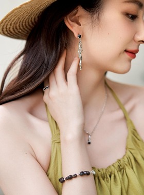 天然黑曜石纯银手链女单圈简约