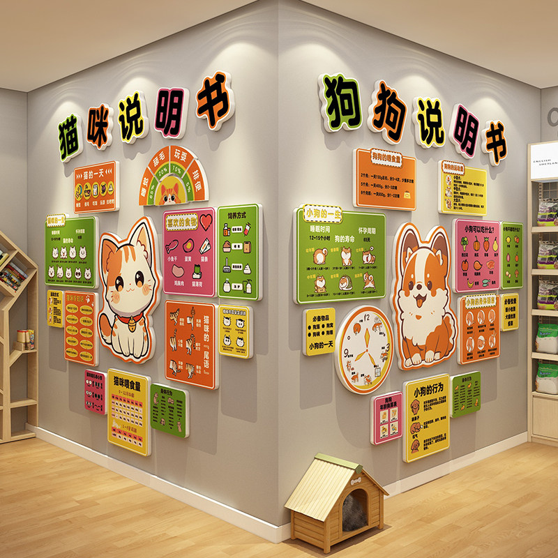 网红宠物店猫咖啡馆背景墙软装饰狗屋房子医院玻璃贴纸图像布局