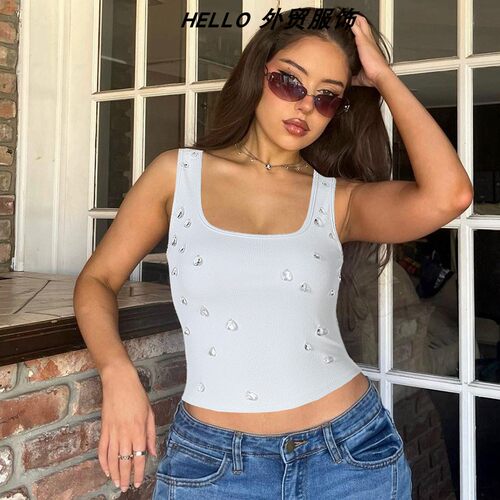 Sexy Slim-Fit Cropped U-Neck Tank Top 性感修身露脐U领小背心