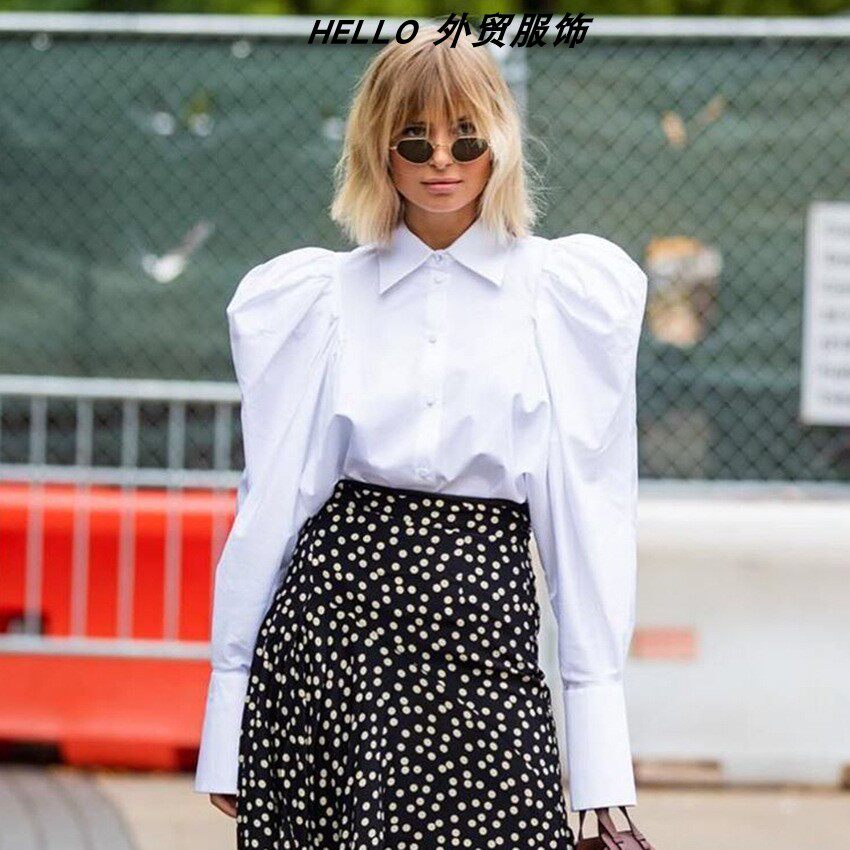 Elegant Puff-Sleeve Long-Sleeve White Shirt 优雅泡泡袖白衬衫