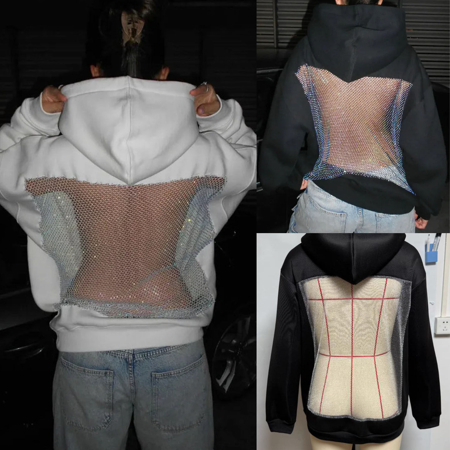 Sexy Hollow Mesh Hoodie 欧美新款性感露背镂空网纱连帽衫卫衣女