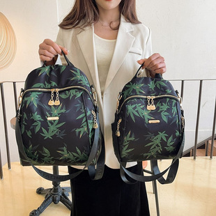 国风新款 女士双肩包背包百搭旅行 竹叶轻奢民族风新款 三用时尚