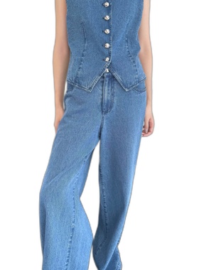 LION&CAT-古气质炸街减龄时尚休闲V领马甲+阔腿裤牛仔套装525167