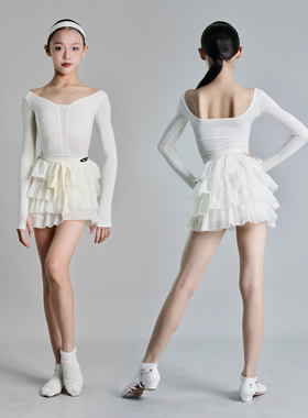 YSX云舒袖儿童拉丁舞服练功服网纱拼接仙女蛋糕裙分体套装含发带