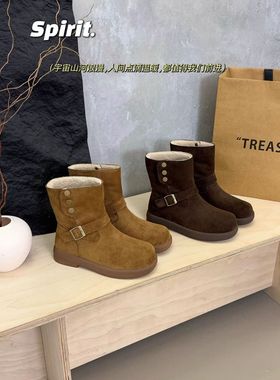 卓怡女鞋2025年冬季新款头层牛反绒时尚低跟短筒保暖雪地鞋252515