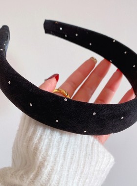 法式复古气质高级感宽边布艺黑色发箍高颅顶外出压发水钻头箍发卡