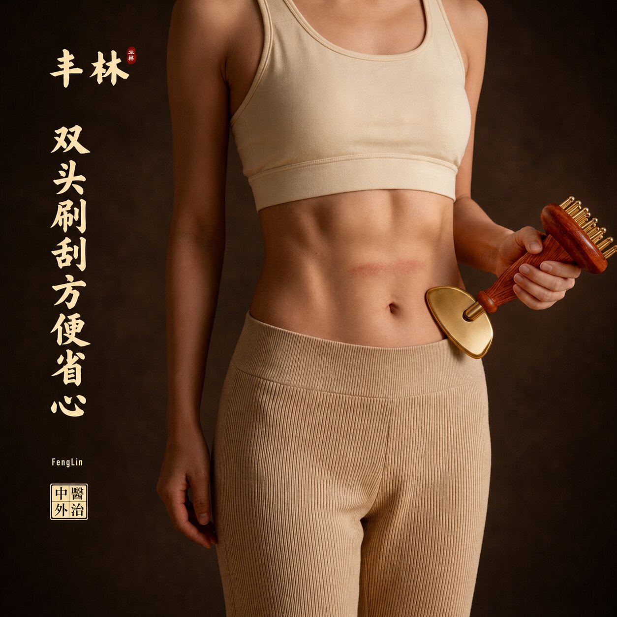 黄铜原木双用刮痧板肩颈全身通用经络刷揉腹手持稳省力带脉刮痧板