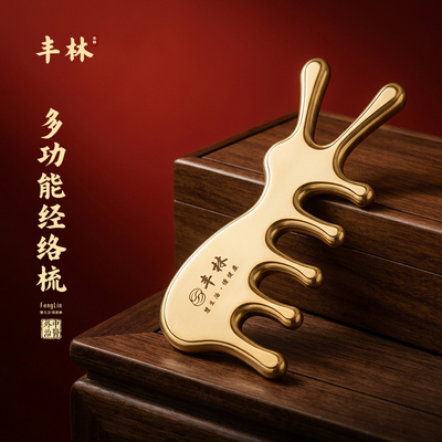 丰林多功能按摩梳疏通头部经络专用宽齿梳子小海豚眼鼻按摩器黄铜