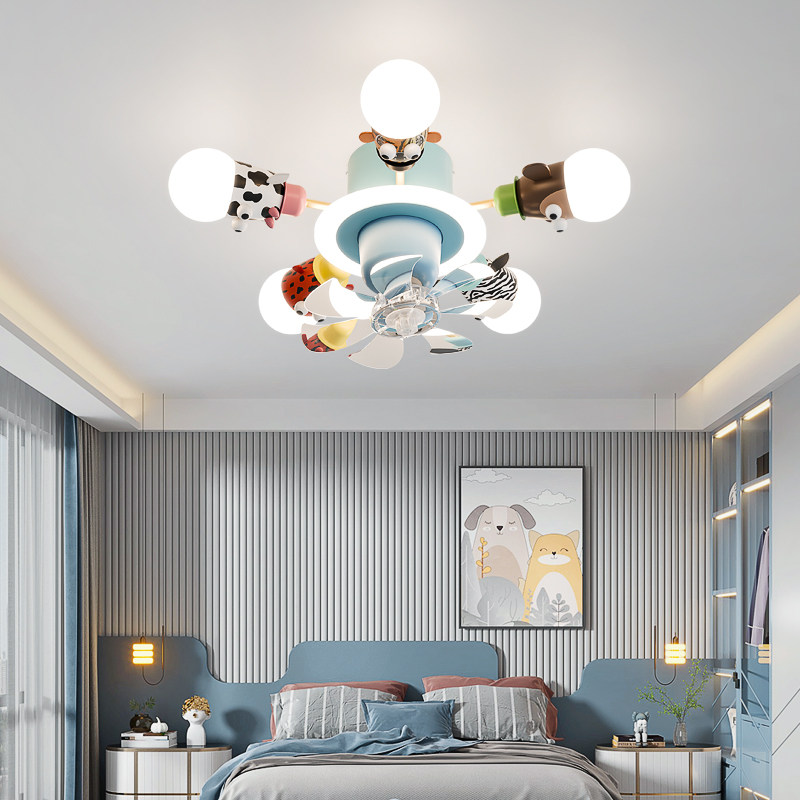 2025新款儿童房间灯女孩卡通护眼吸顶灯智能男孩卧室灯带电吊扇灯