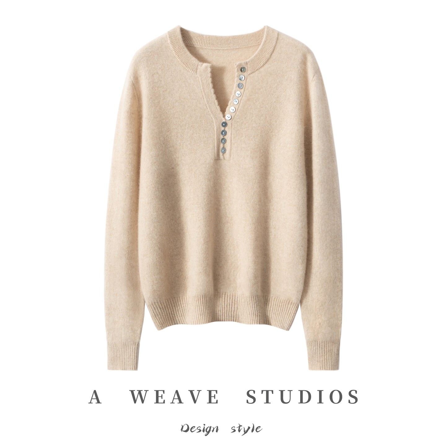 简约剪刀V领100%山羊绒衫女长袖纽扣针织宽松套头保暖毛衣打底衫,女装/女士精品,羊绒衫,淘宝优惠券,粉丝福利购,淘宝优惠卷