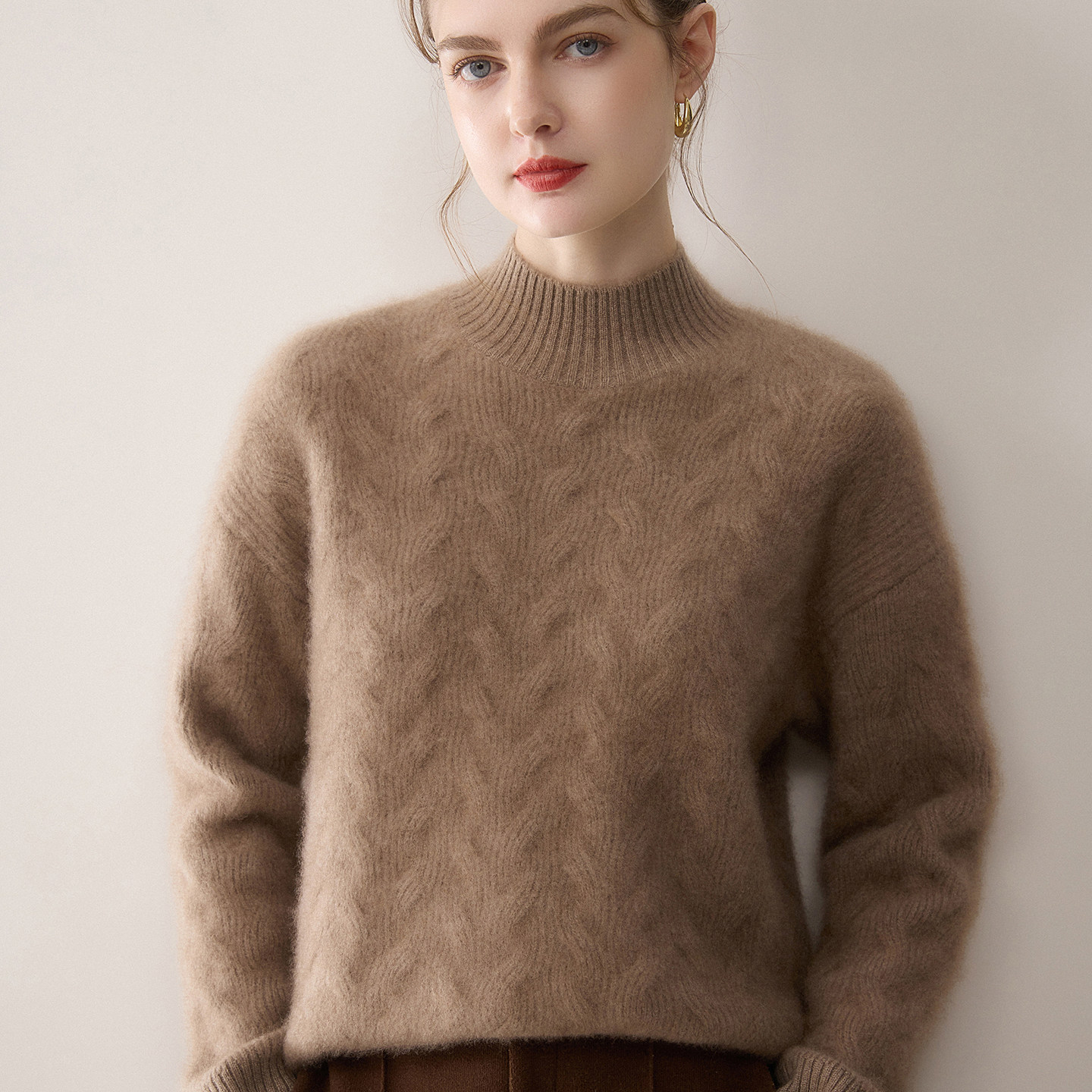 100%山羊绒衫女半高领套头时尚绞花纹针织衫柔软舒适洋气百搭毛衣,女装/女士精品,羊绒衫,淘宝优惠券,粉丝福利购,淘宝优惠卷