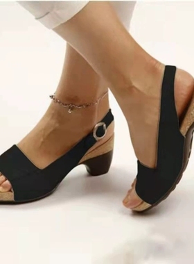 women's sandals solid color thi heel bule ladies plus