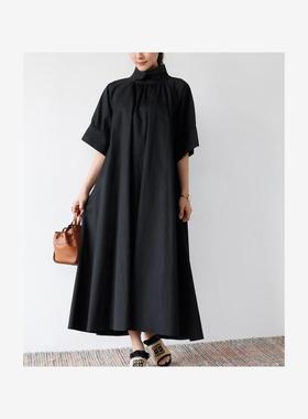 2024跨境外贸日系新款中袖白色泡泡袖立领连衣裙 Long dress