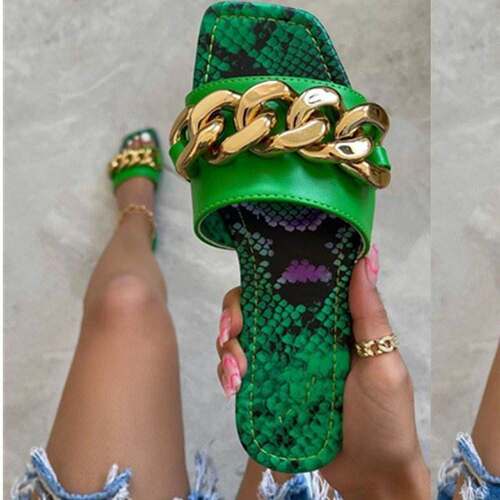 蛇纹豹纹女凉拖鞋women flat slippers big size 43 beach shoes