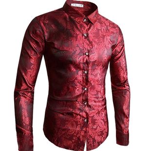 men long sleeve cotton flower shirt mens dress shirts衬衫男