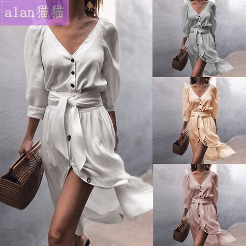 spring Autumn V-neck strap dresses women's clothing 女连