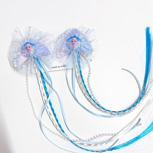 冰雪奇缘发夹艾莎公主蝴蝶结飘带彩辫子发卡儿童发饰Elsa女王头饰