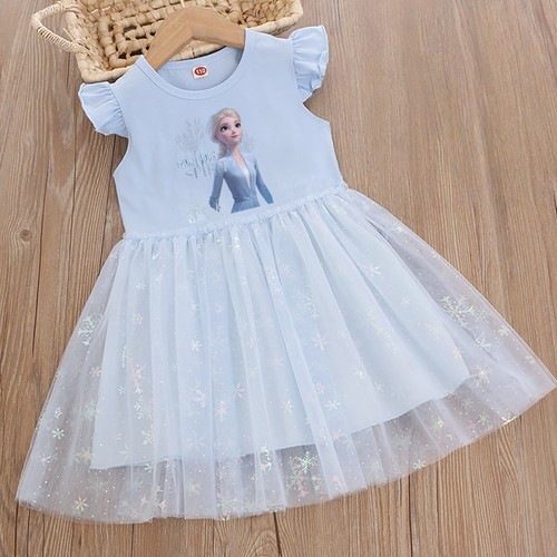 艾莎公主女童飞袖连衣裙