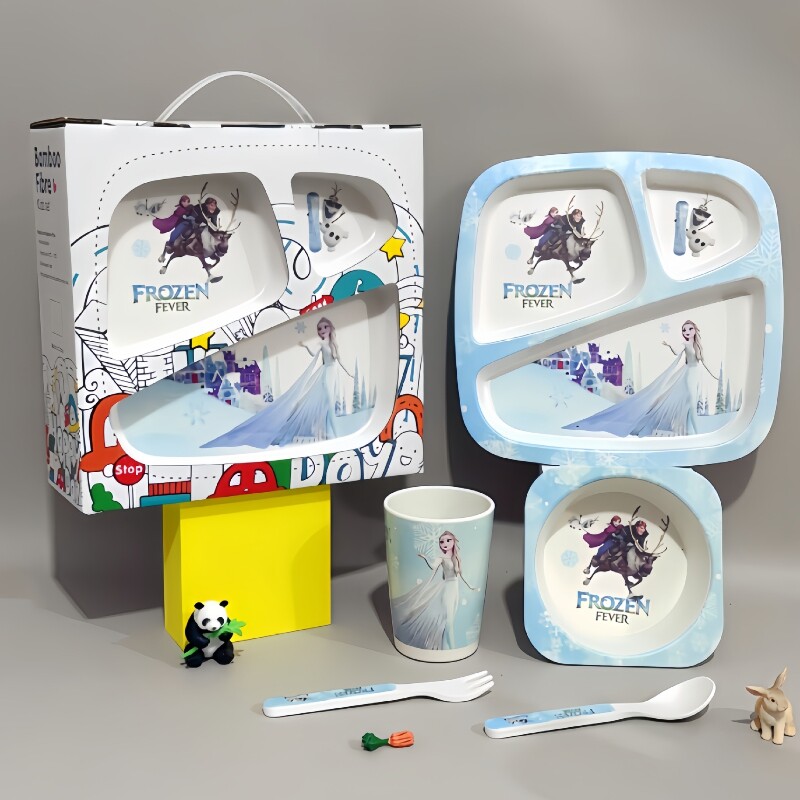 冰雪奇缘竹纤维餐具礼盒套装Elsa饭碗叉勺子水杯艾莎公主分格餐盘