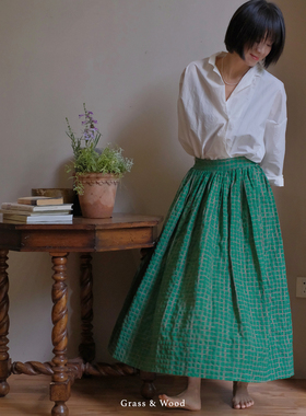 Grass&Wood纯棉肌理感波点半裙几何松紧腰长裙休闲复古下装文艺