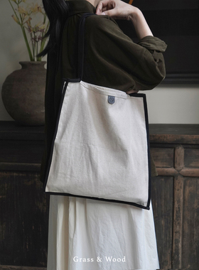 Grass&Wood简约百搭棉麻单肩包大容量小众女包原创手工手提托特包