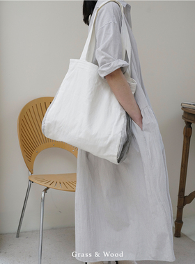 Grass&Wood进口汉麻单肩包纯白质感帆布袋清爽休闲百搭托特包新品