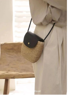 Grass&Wood手工草编包真皮手机包单肩斜挎包精致迷你口红包百搭