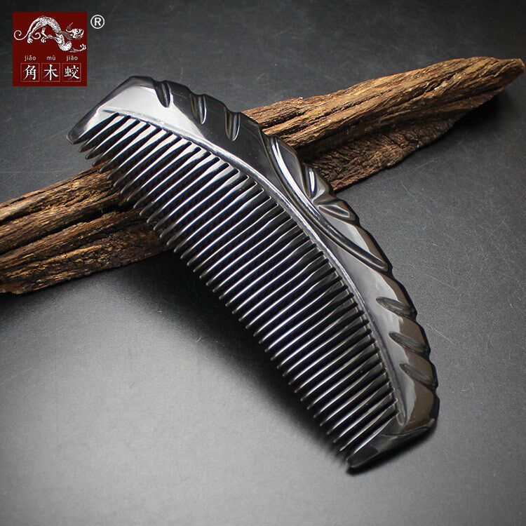 角木蛟品牌厂家直销天然黑水牛角梳手工精品小梳子刻花款定制包邮